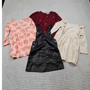 Cat & Jack Dresses Girls 3t Lot Of 4 Long Sleeve Dresses & Faux Leather Jumper